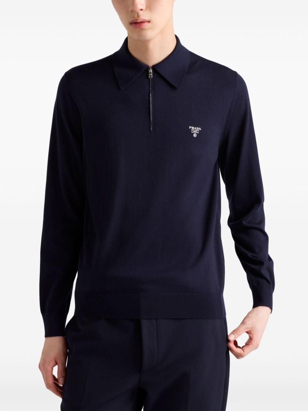 Long-sleeve wool polo shirt<BR/><BR/><BR/> UMB815 1164F0SVF PRADA