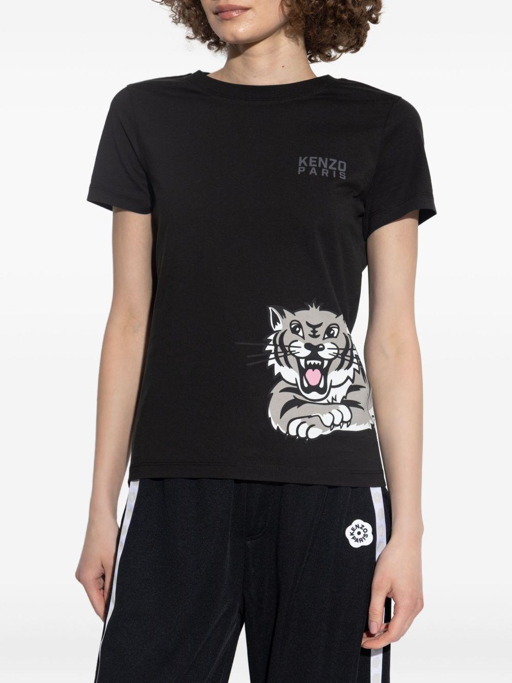 T-shirt with logo and tiger print FF62TS2544SO 99JBLACK KENZO