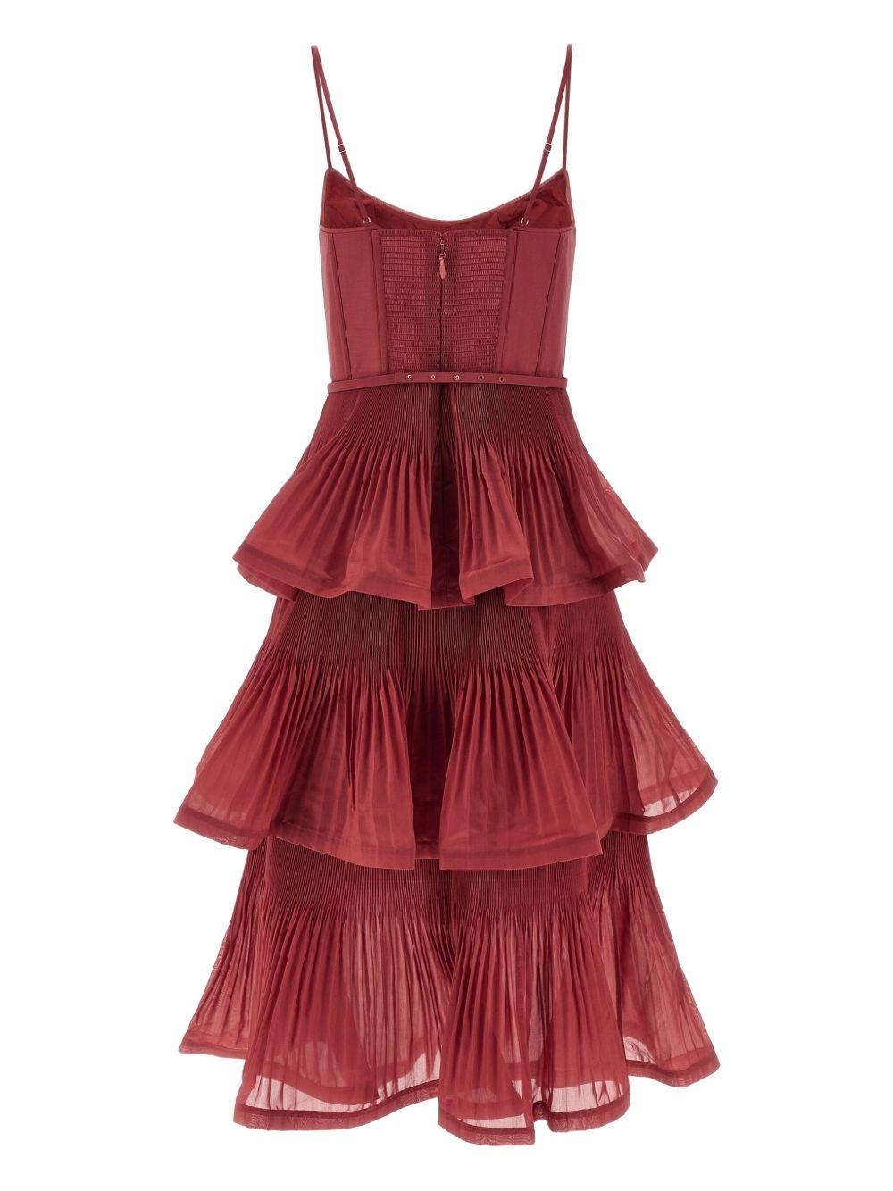 Pleated midi dress with flounces 5495DF25R RSE ZIMMERMANN