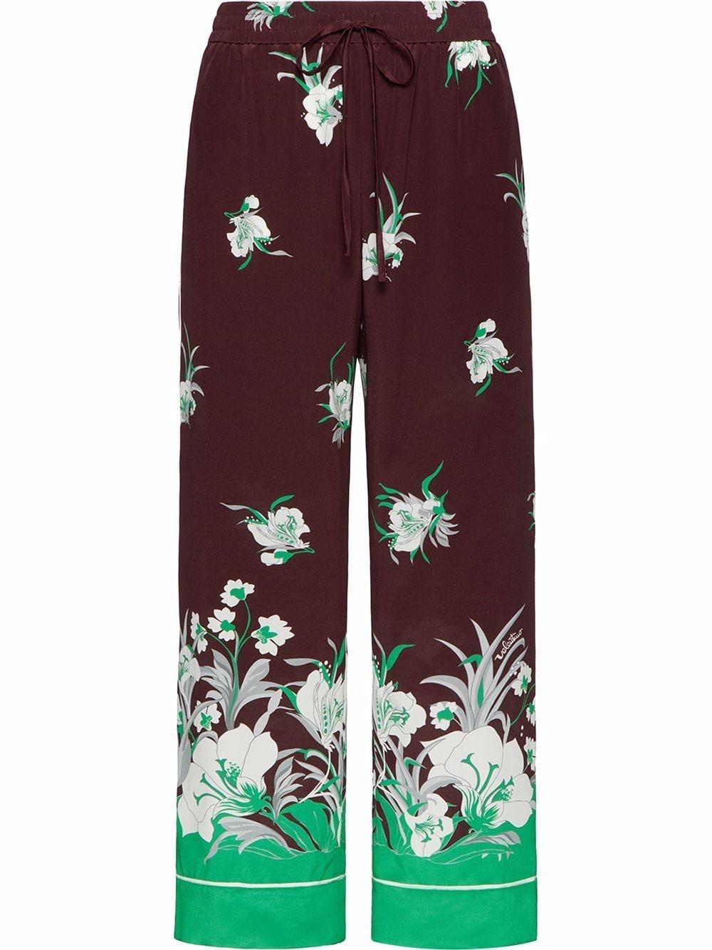 Brown/green silk floral pattern palazzo trousers XB0RB4T2775 PNG VALENTINO GARAVANI