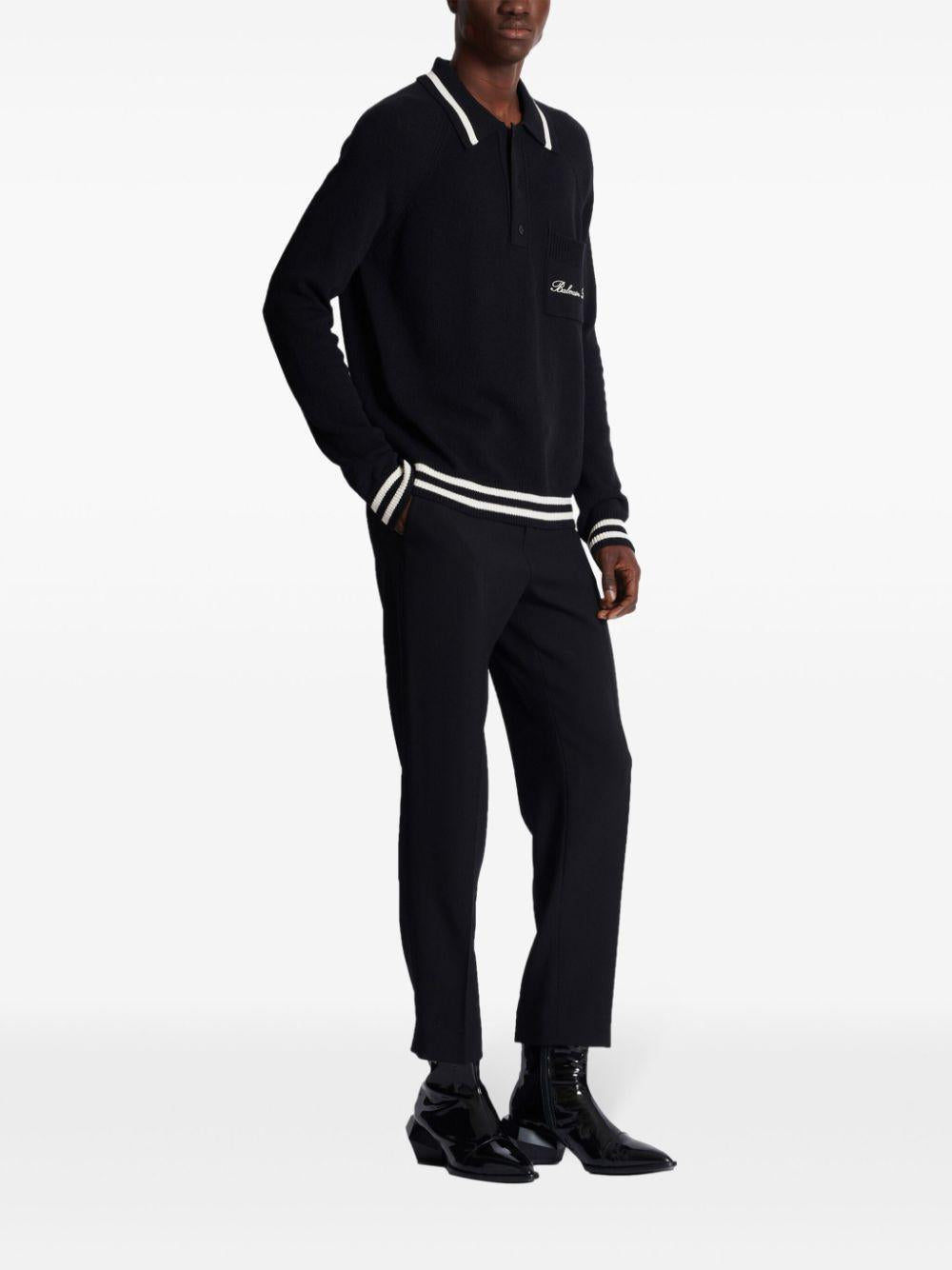 Logo-embroidered long-sleeved polo shirt<BR/><BR/><BR/> DH1GD040KF96 EER BALMAIN
