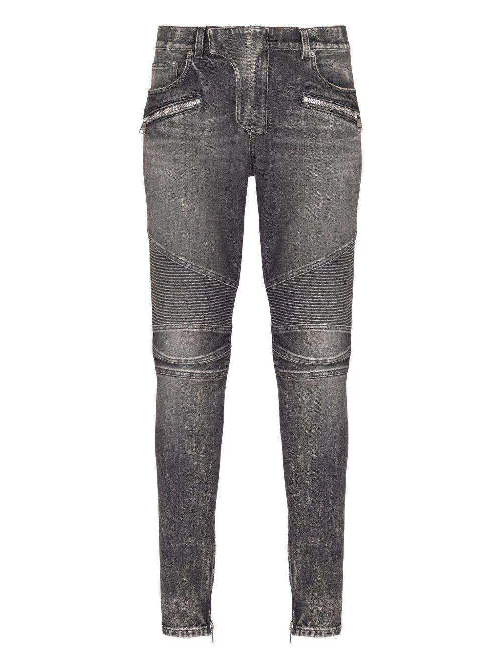 Slim-fit biker trousers in denim FH1MG115DF82 9AZ BALMAIN