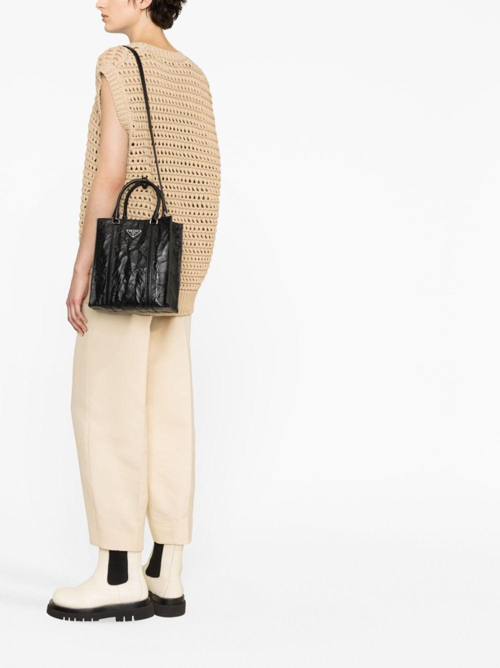 Logo-plaque crinkle-effect tote bag 1BG458 UVLF0002 PRADA