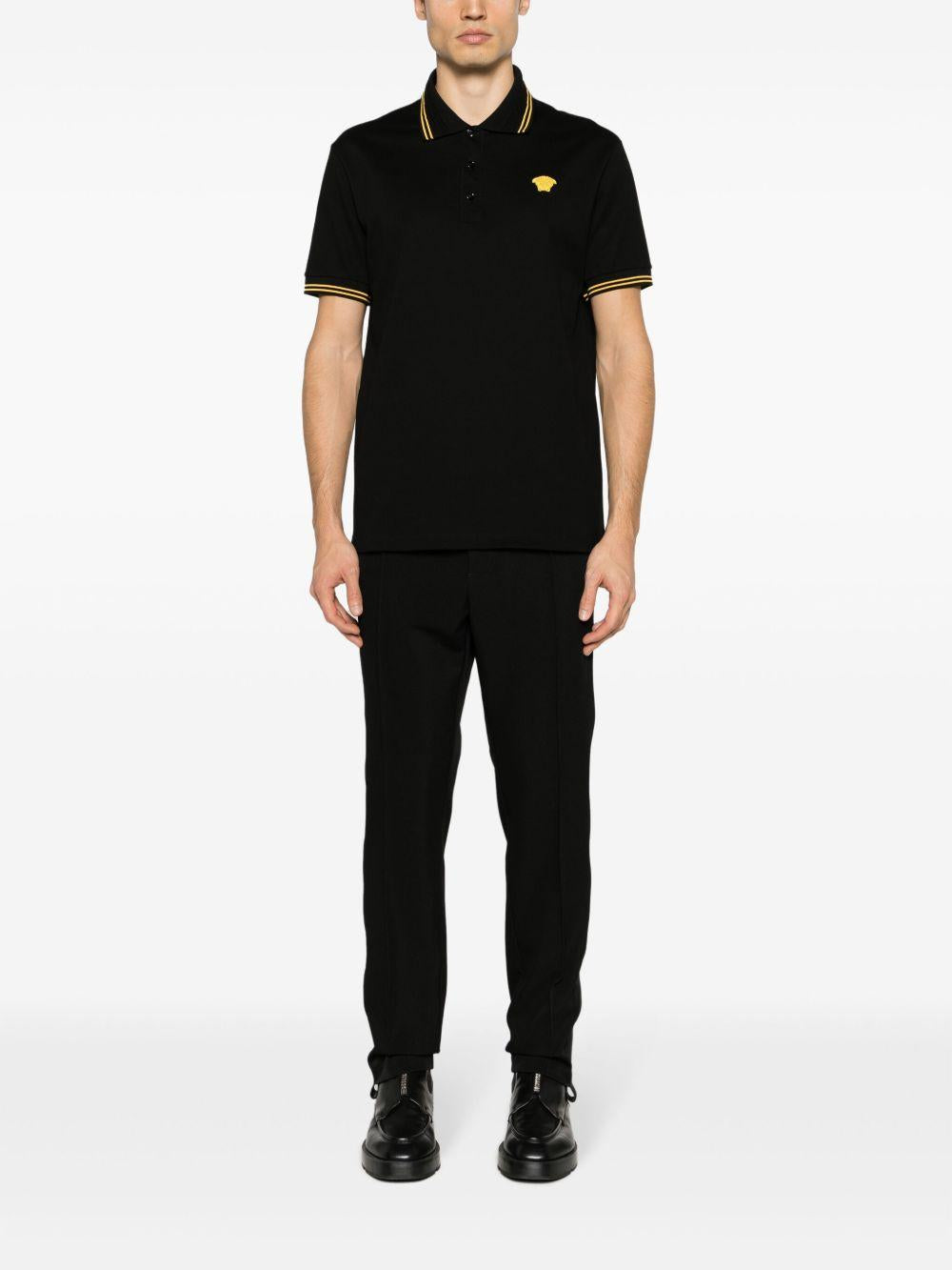 Medusa Head-embroidered cotton polo shirt 1013910 1A098601B000 VERSACE