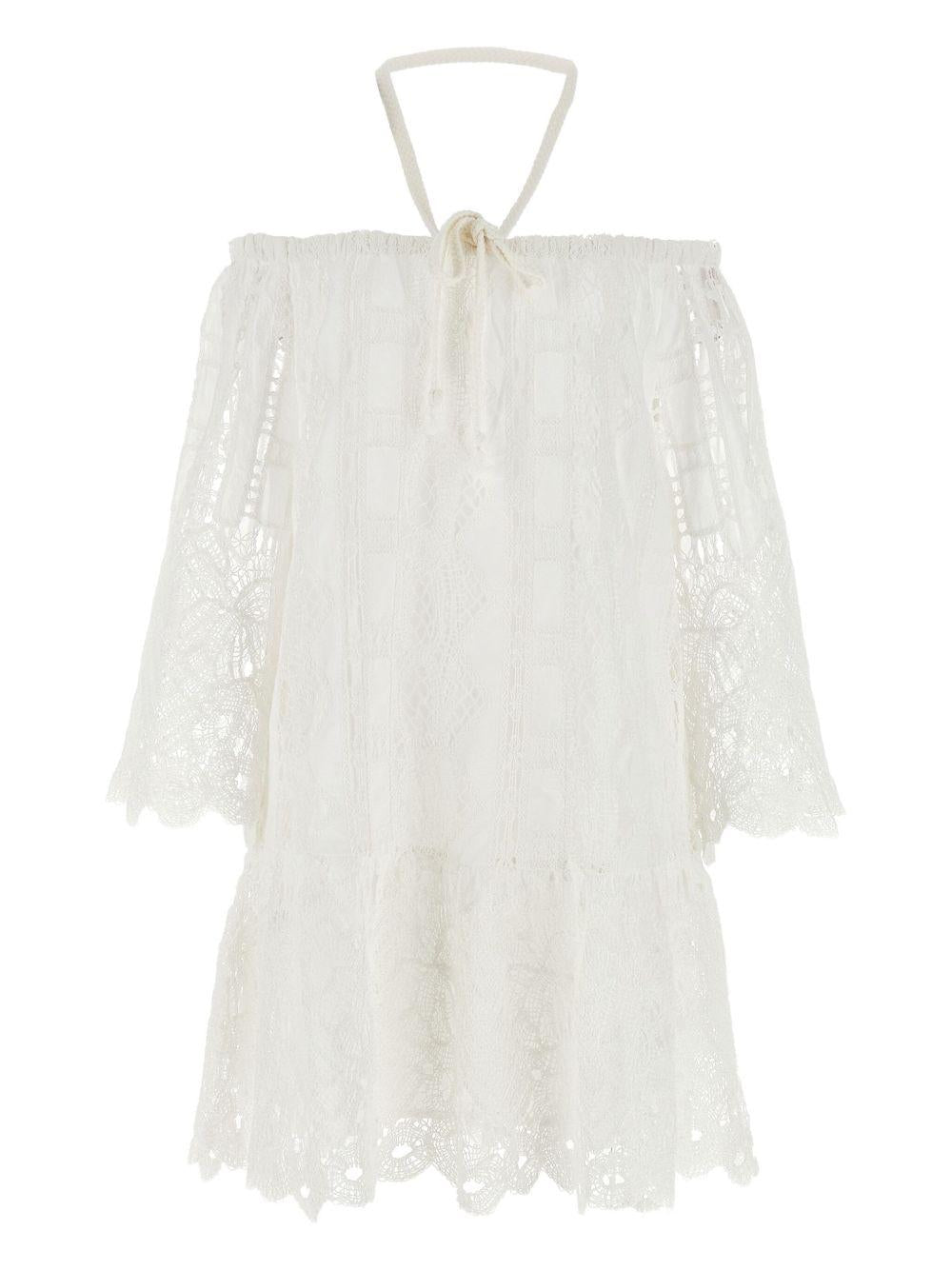 Evergreen off-the-shoulder lace dress<BR/><BR/> 104797 A2G9Z05 PINKO