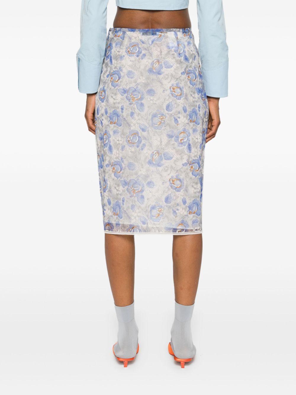 Floral-print sheer pencil skirt<BR/><BR/><BR/> P123J 15AEF0013 PRADA