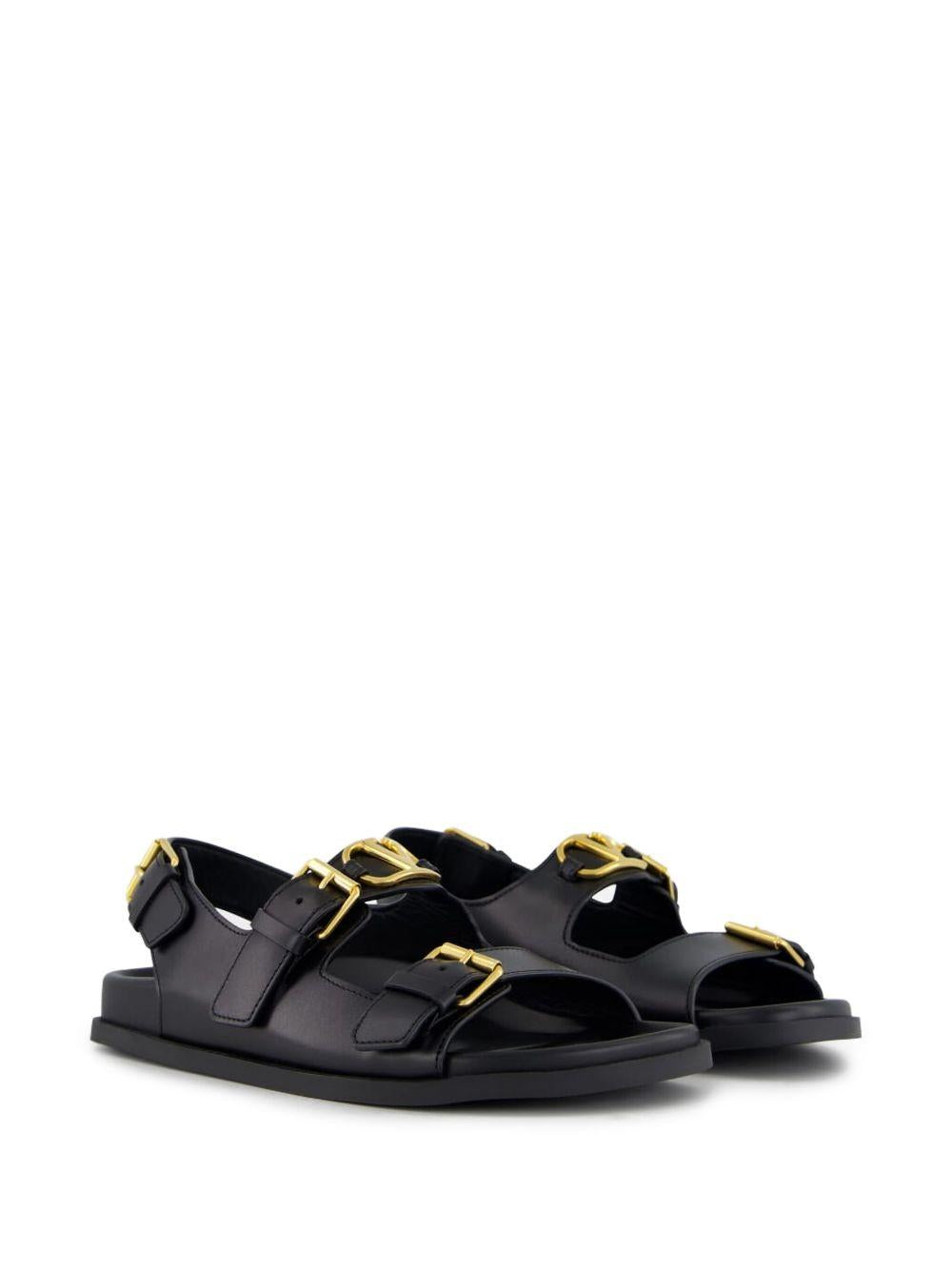 Flat Sandals with VLogo Buckles<BR/> 6W2S0LK6BEK 0NO VALENTINO GARAVANI