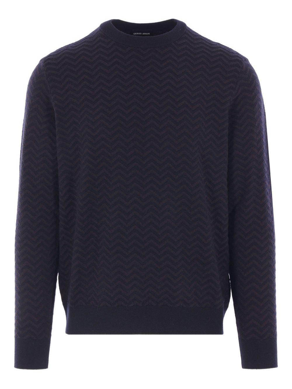 Crew neck jumper in virgin wool with chevron vanisé pattern GM001957 AF19069FB016 GIORGIO ARMANI