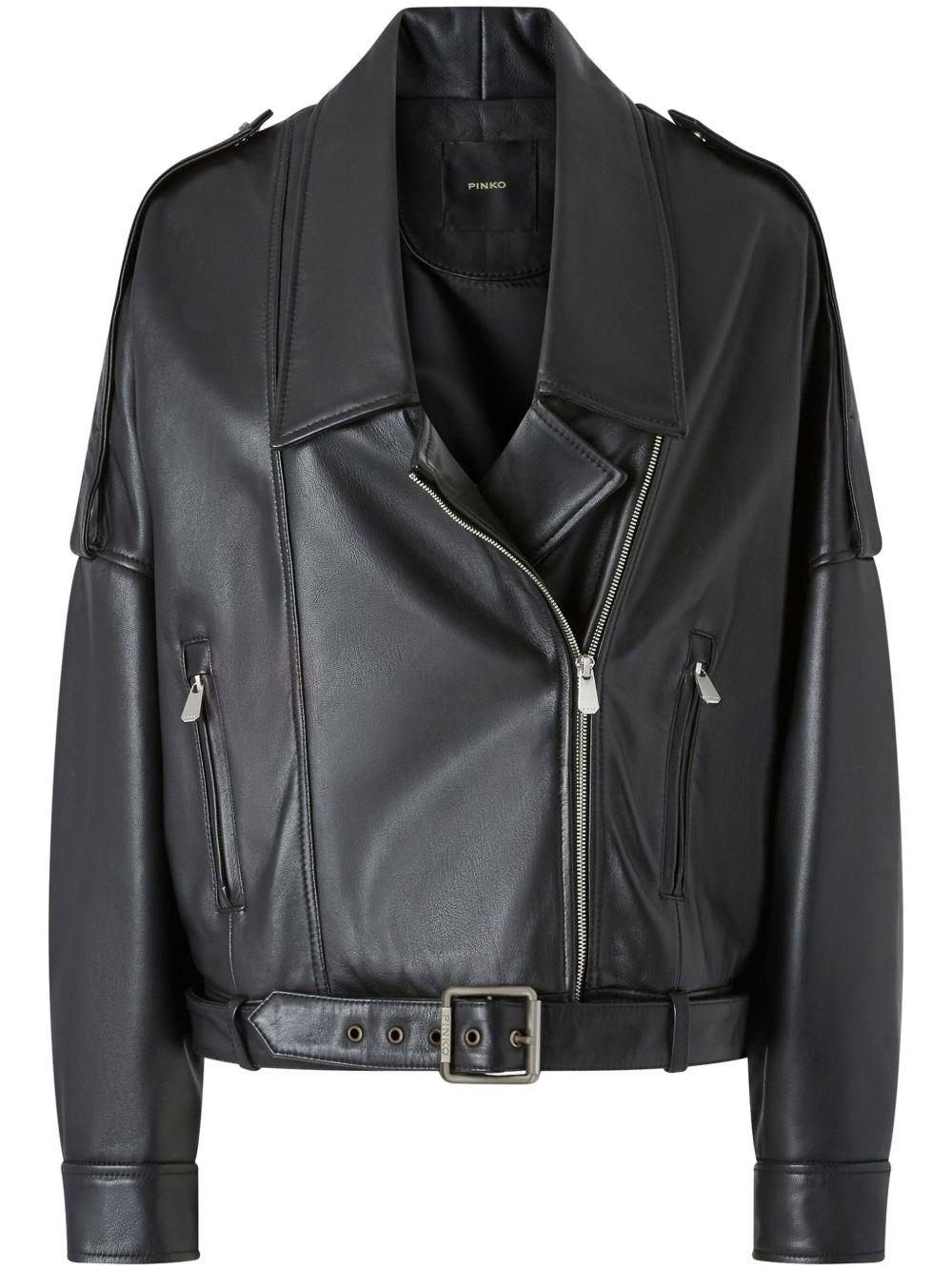 Drop-shoulder biker jacket<BR/><BR/><BR/> 104877 A21LZ99 PINKO