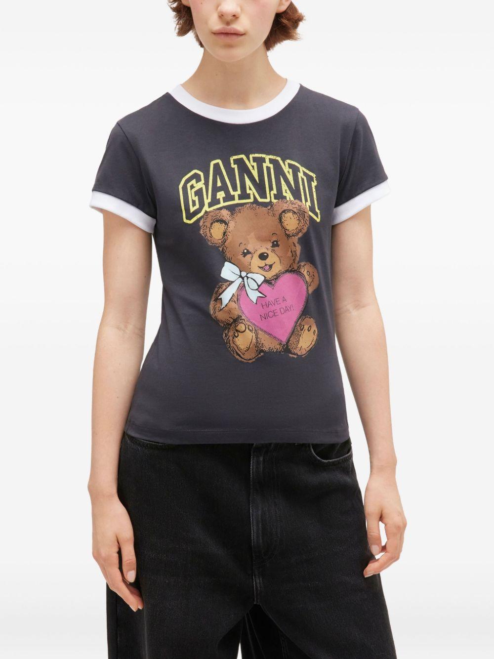 Black Cropped Teddy T-shirt T4335 252 GANNI