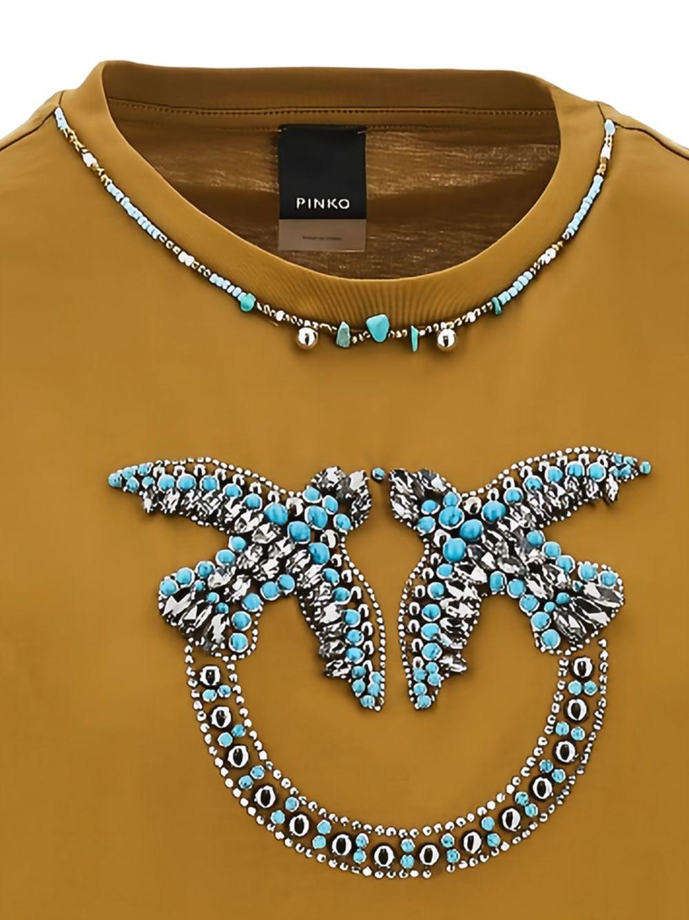 T-shirt with Love Birds jewel maxi embroidery 107094 A3C7LE2 PINKO
