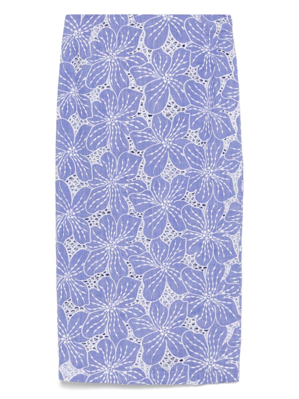 Foral-embroidered midi skirt<BR/><BR/> 78AAE319 NR005325 GENNY
