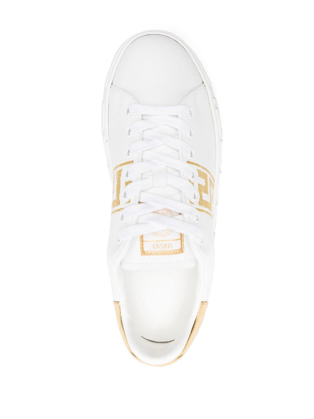 Greca-embroidered leather sneakers<BR/><BR/><BR/> 1013568 1A100782W110 VERSACE