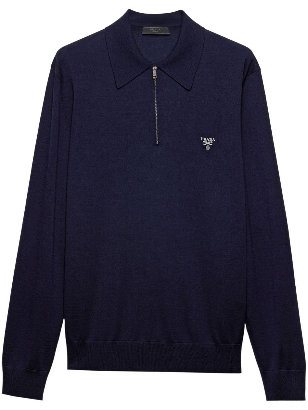Long-sleeve wool polo shirt<BR/><BR/><BR/> UMB815 1164F0SVF PRADA