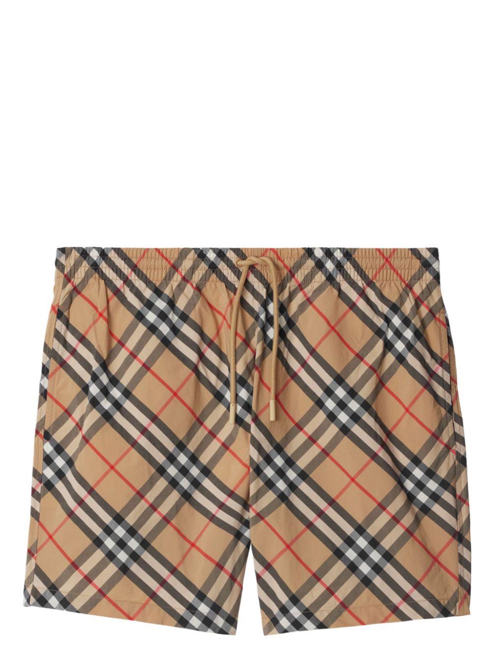 Check-print drawstring swim shorts<BR/><BR/><BR/> 8087335 B9368 BURBERRY