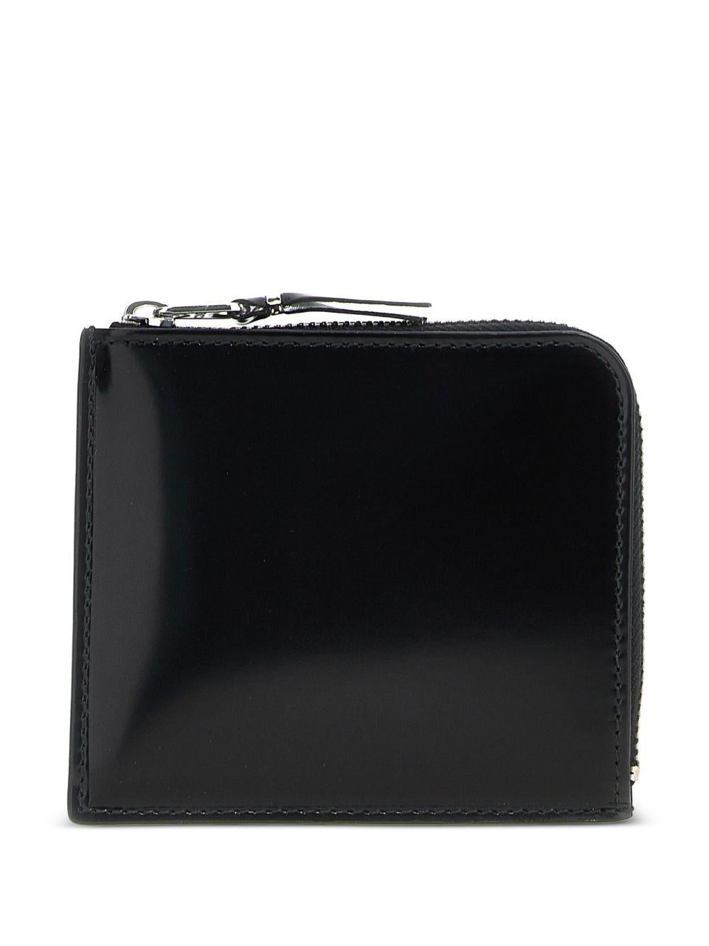 Black leather glossy half-zip wallet SA3100MI SILVER COMME des GARÇONS WALLET