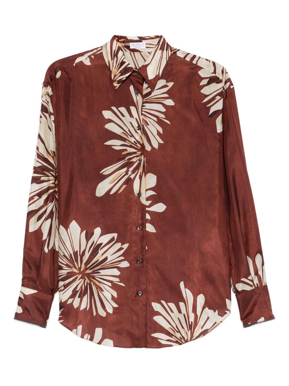 Bloom Print silk pongée shirt with monili MQ967RH206 C008 BRUNELLO CUCINELLI