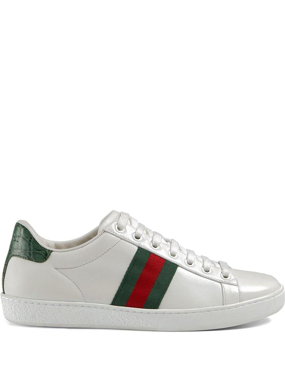 Sneakers 'Ace' in pelle bianca e dettagli verdi 387993 A38309071 GUCCI
