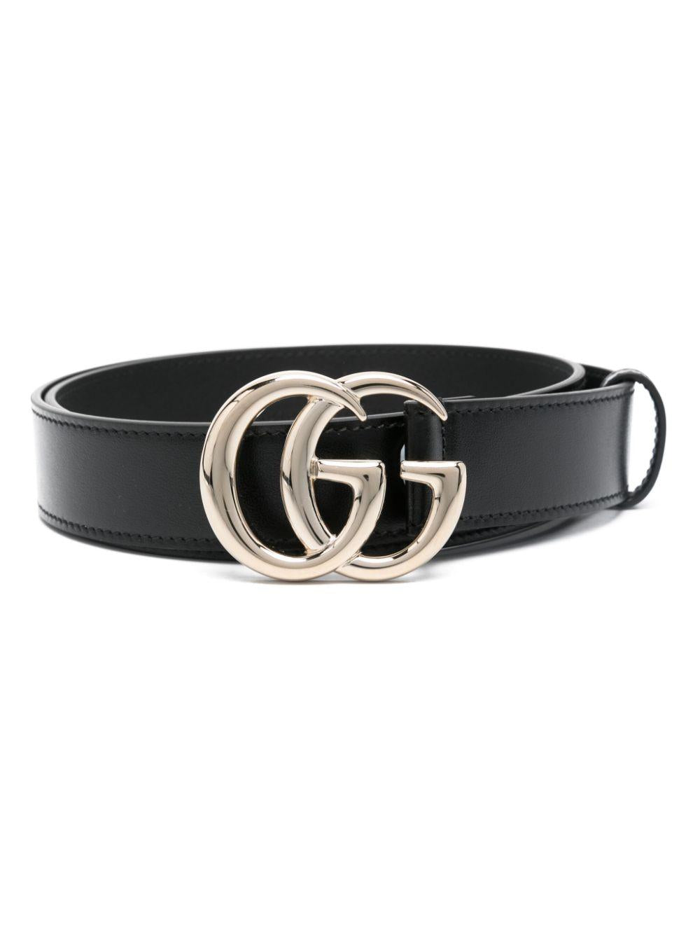 Double G-buckle leather belt<BR/><BR/><BR/> 625839 0AAA51000 GUCCI