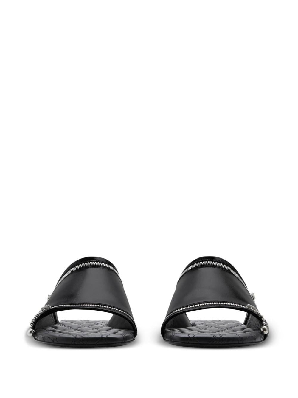 Decorative-zip flat leather sandals<BR/><BR/><BR/> 8080270 A1189 BURBERRY