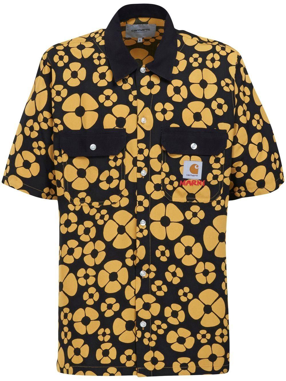 Black/yellow floral-print shirt CAMA031296 UTX002MFY70 MARNI x CARHARTT