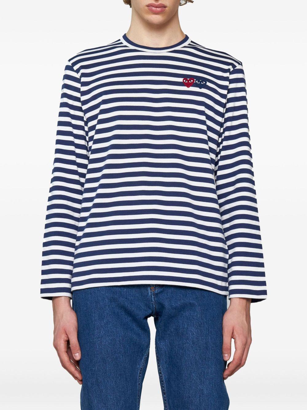 heart-patch striped cotton T-shirt AX-T228-051 NAVY COMME DES GARÇONS PLAY