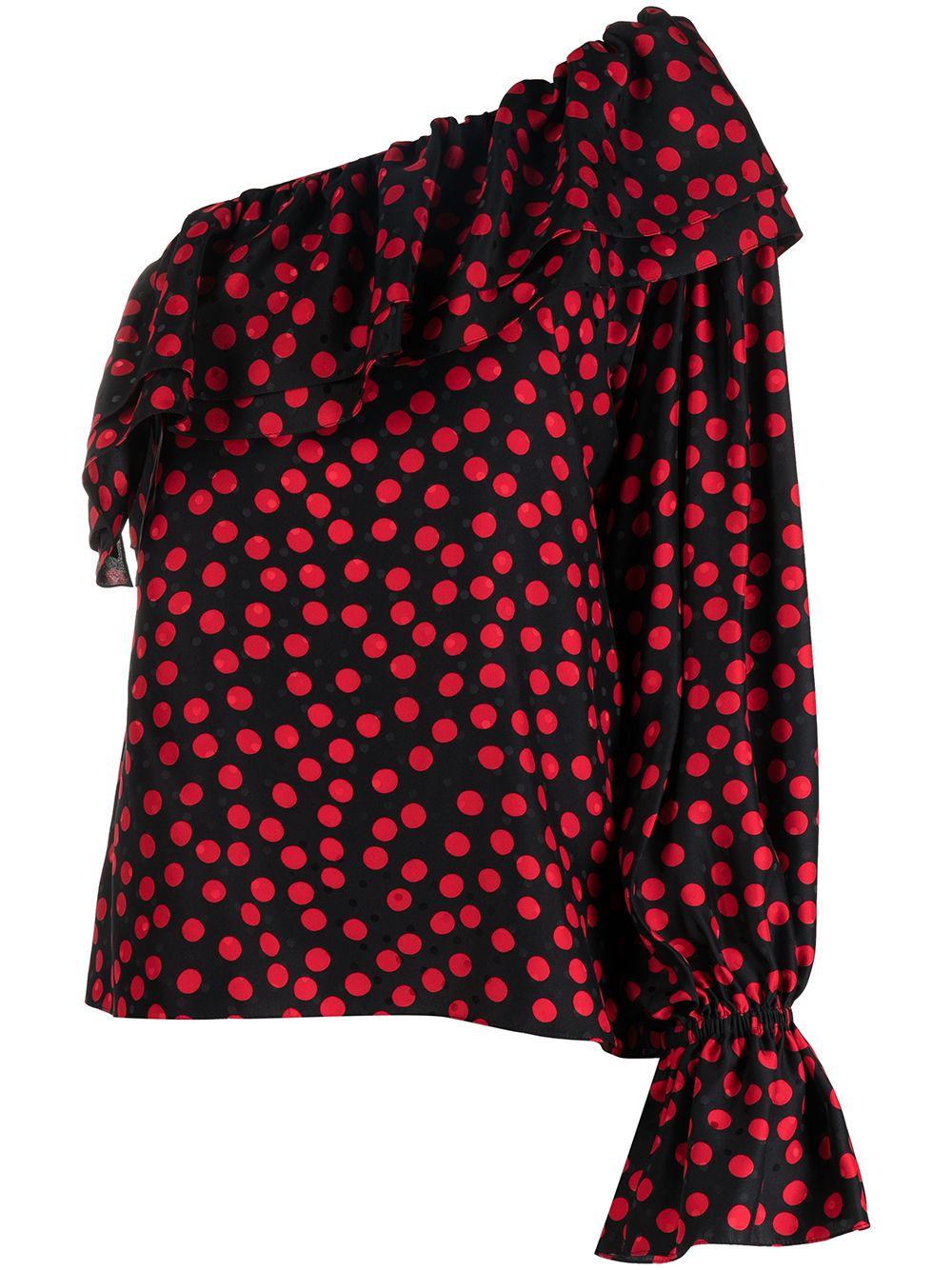 Black/red silk one-sleeve polka-dot silk blouse 646000Y8B07 1091 SAINT LAURENT