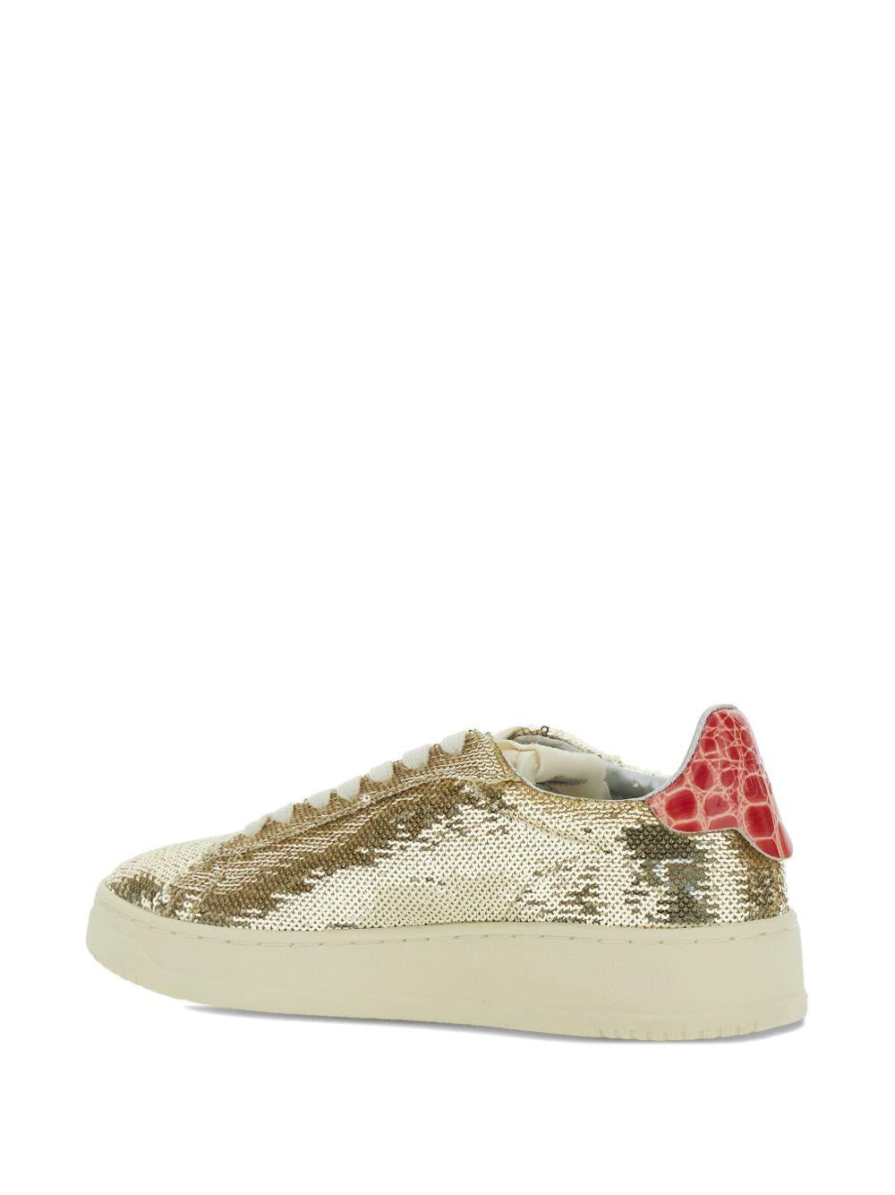 Autry Bloom Collection<BR/>DALLAS LOW 'SPARKLING' SNEAKERS IN PLATINUM SEQUINS ADLW TI03PAILLET/CROPLATINUM/RED AUTRY