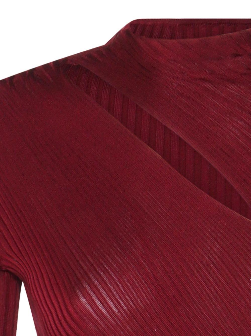 Burgundy cut out tib knit midi dress 080M BURGUNDY SELF-PORTRAIT