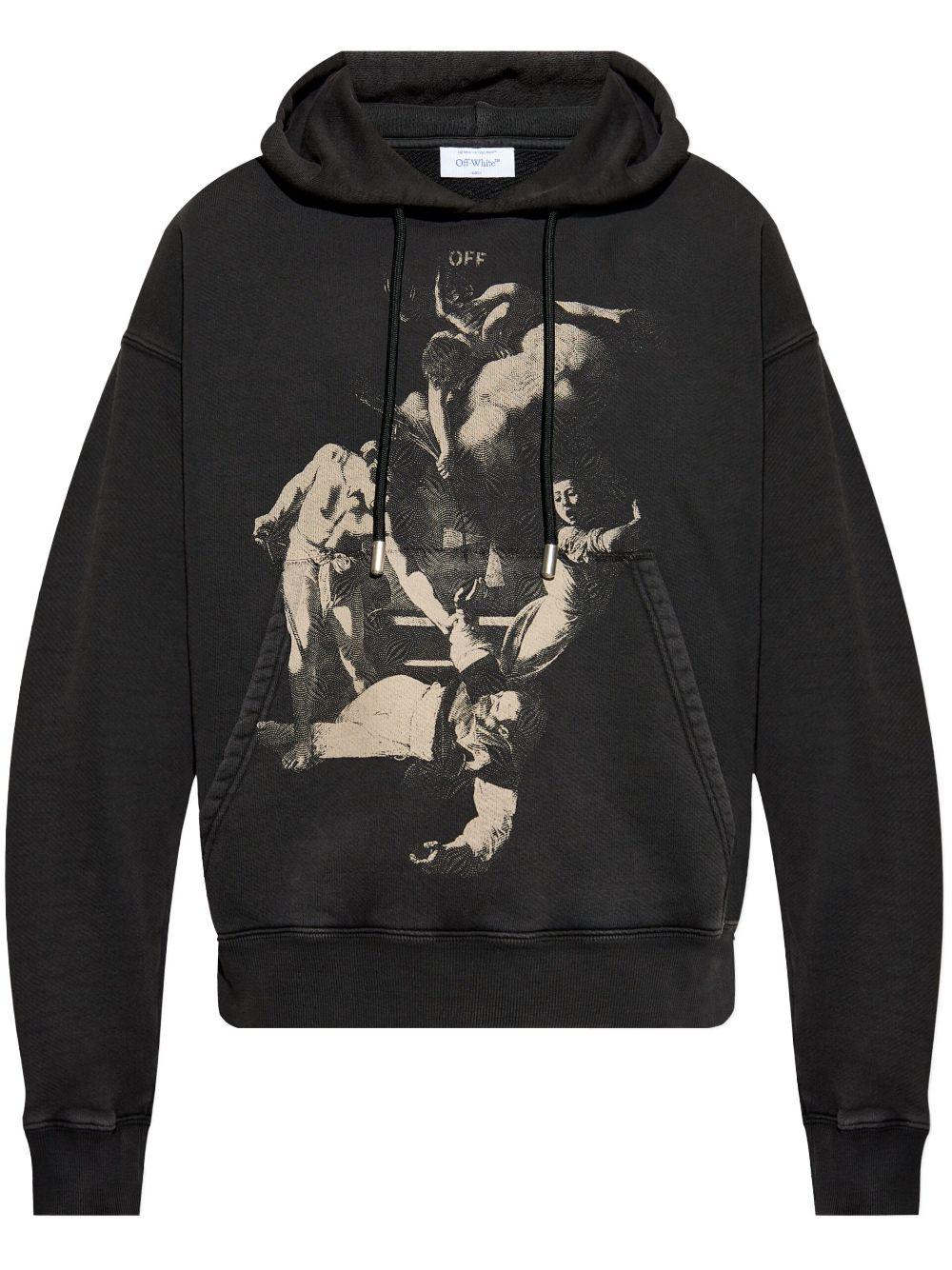 Printed hoodie<BR/><BR/><BR/> OMBB085S25FLE00O 1361 OFF-WHITE