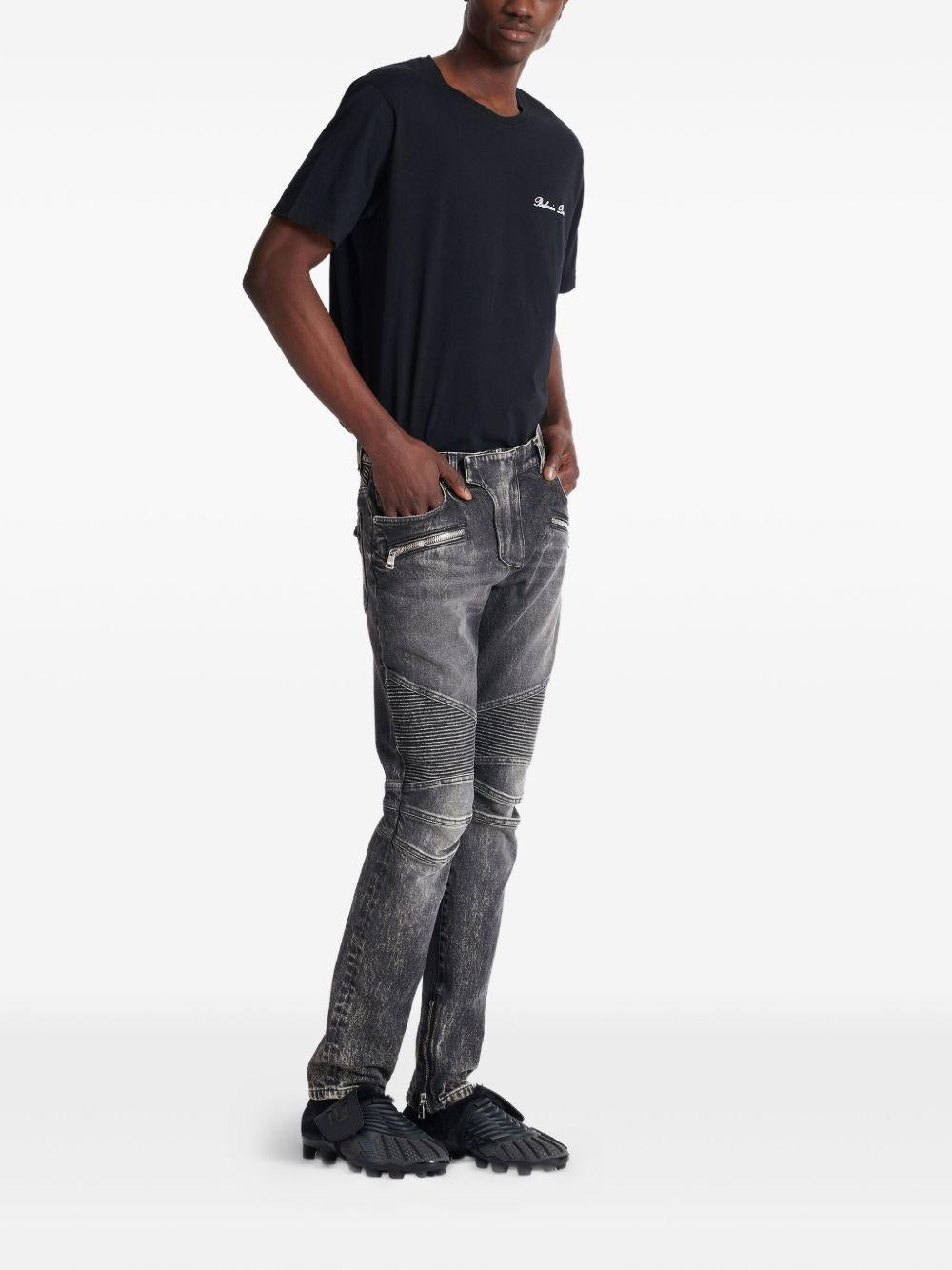 Slim-fit biker trousers in denim FH1MG115DF82 9AZ BALMAIN
