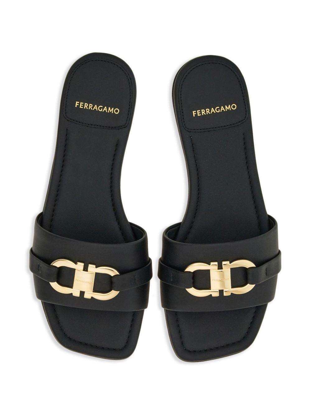 Gancini-plaque leather slides<BR/><BR/><BR/> LEAH 769636NERO FERRAGAMO