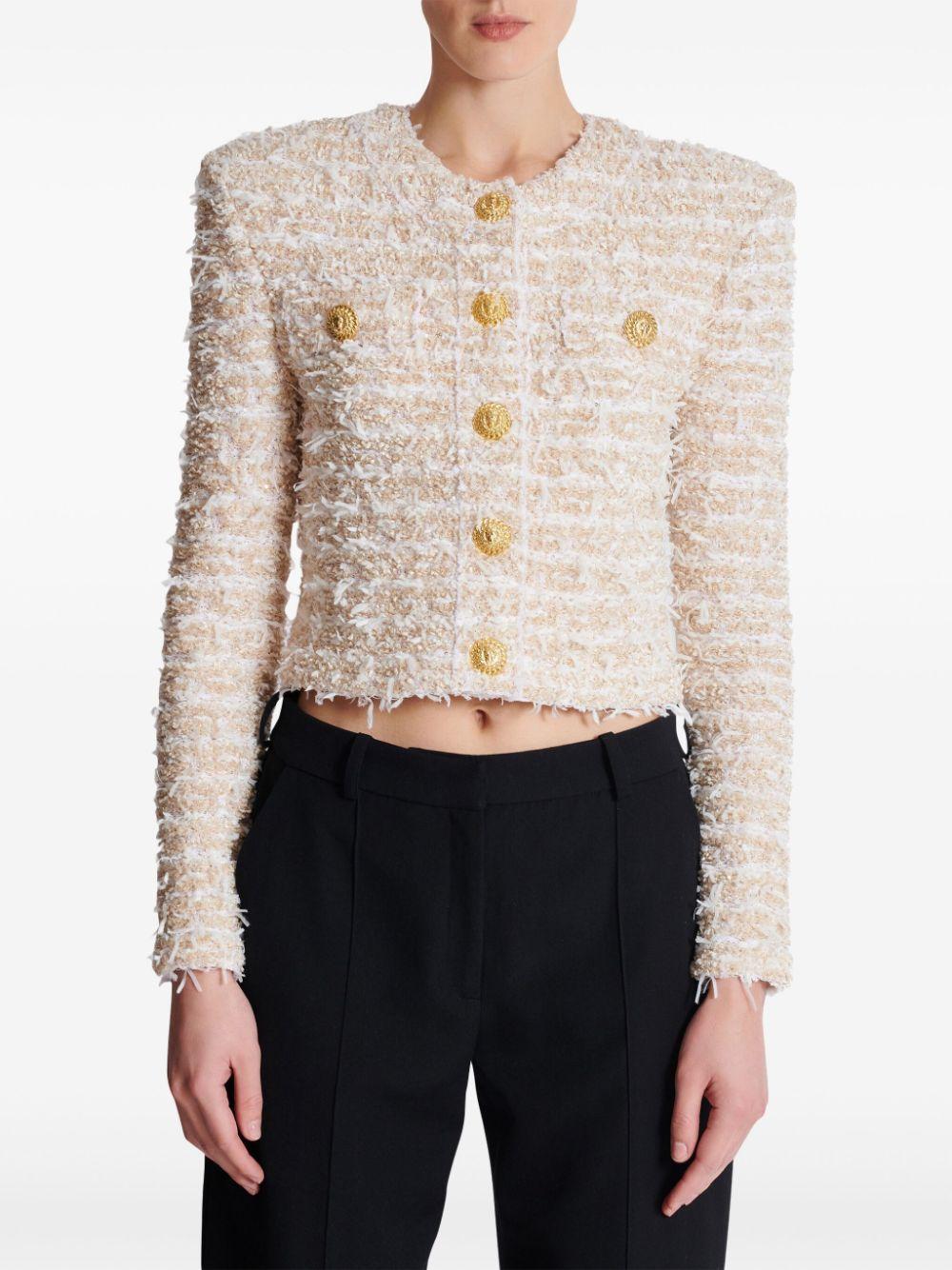 Cropped tweed jacket<BR/><BR/><BR/> EF1SK248KB19 GAD BALMAIN