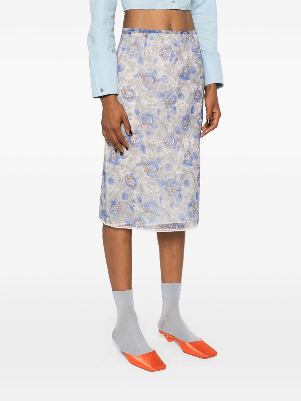 Floral-print sheer pencil skirt<BR/><BR/><BR/> P123J 15AEF0013 PRADA