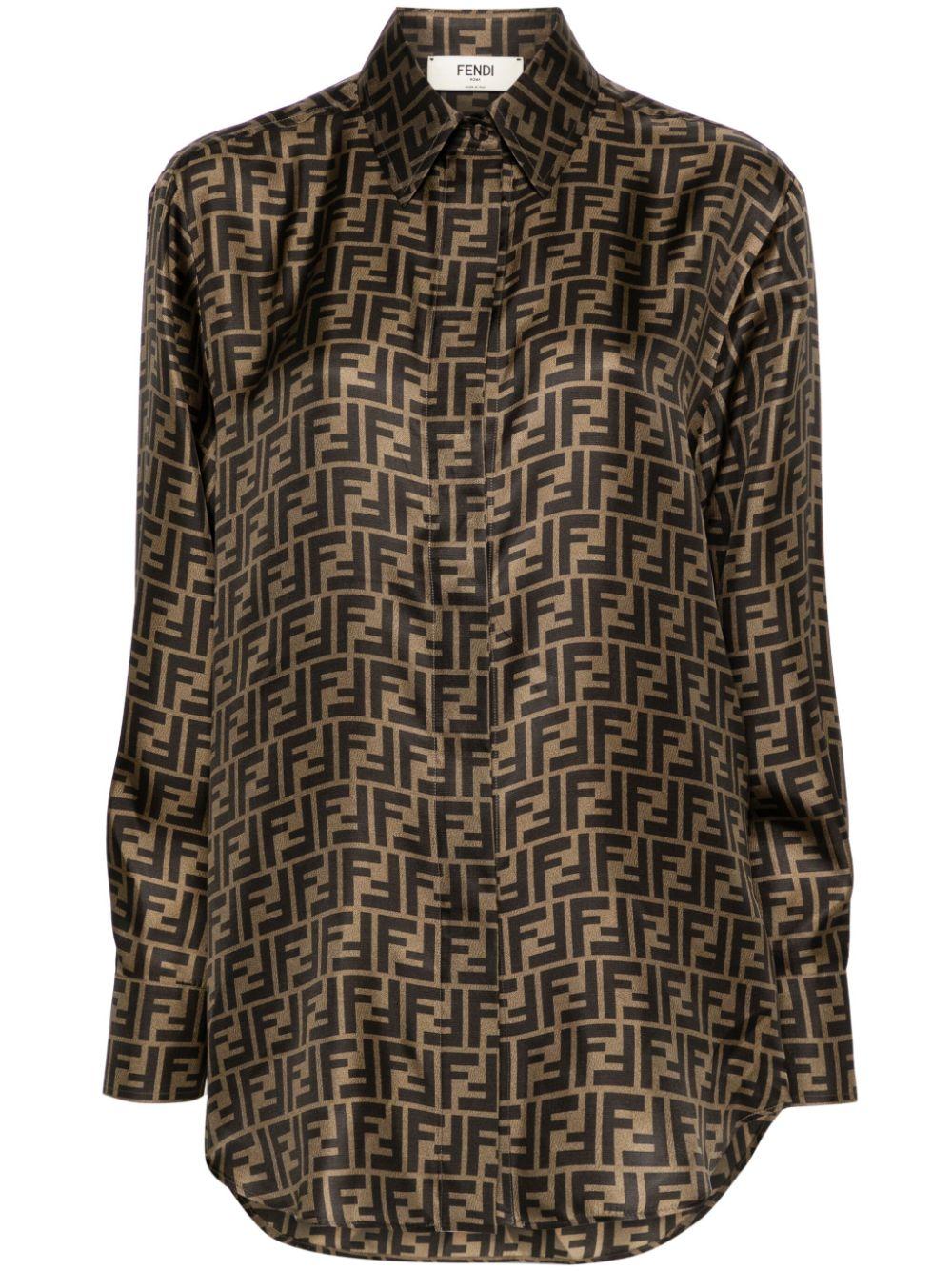 FF-logo print silk shirt<BR/><BR/><BR/> FS8107 A8G3F118W FENDI