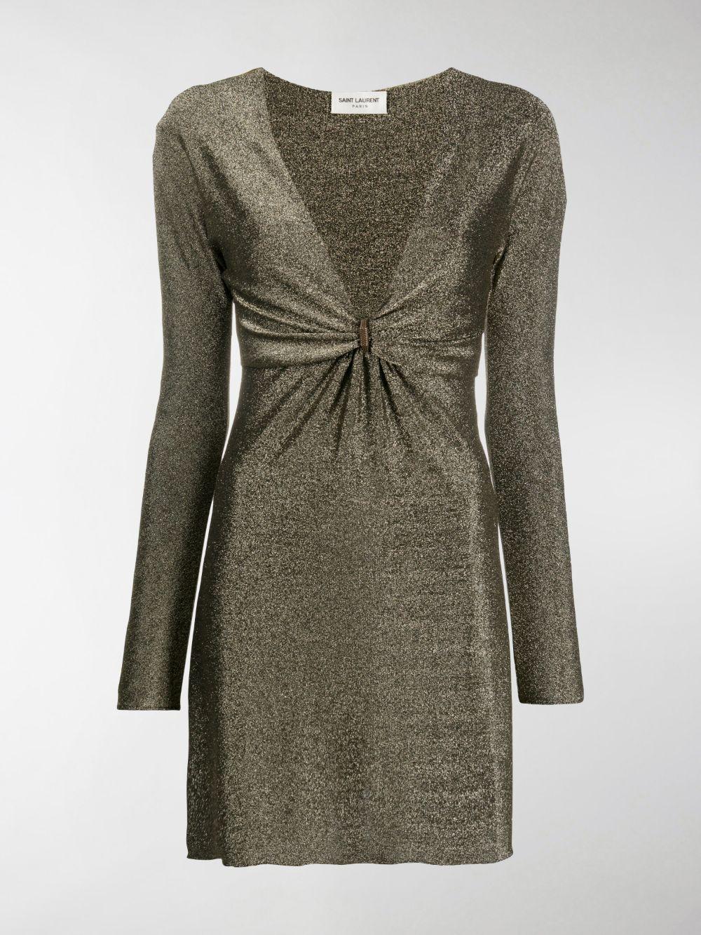 Gold-tone metallic plunging-neck dress 632415 YBYA21039 SAINT LAURENT