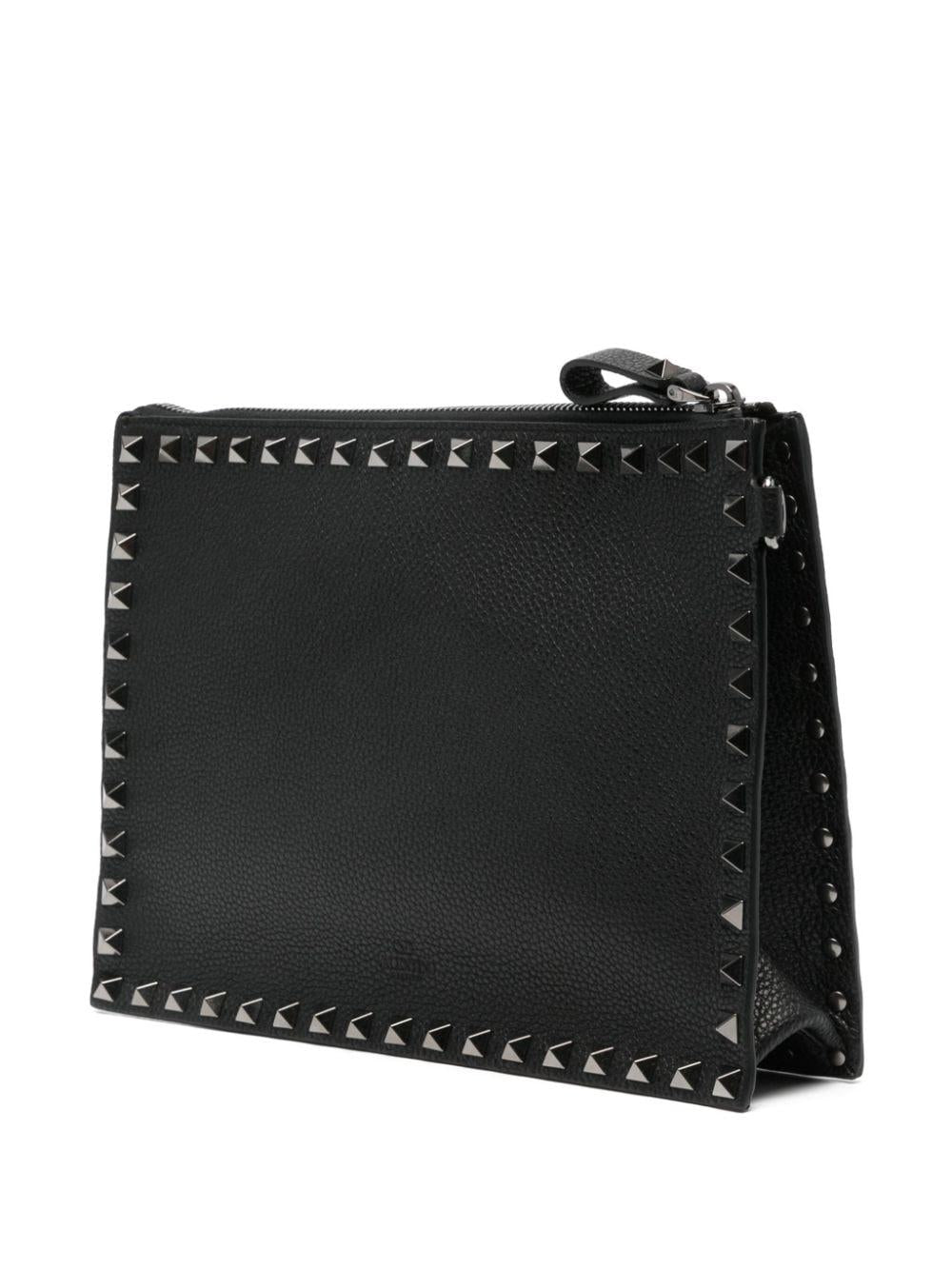 Rockstud leather clutch bag<BR/><BR/><BR/> 4Y2P0U47BVR 0NO VALENTINO GARAVANI