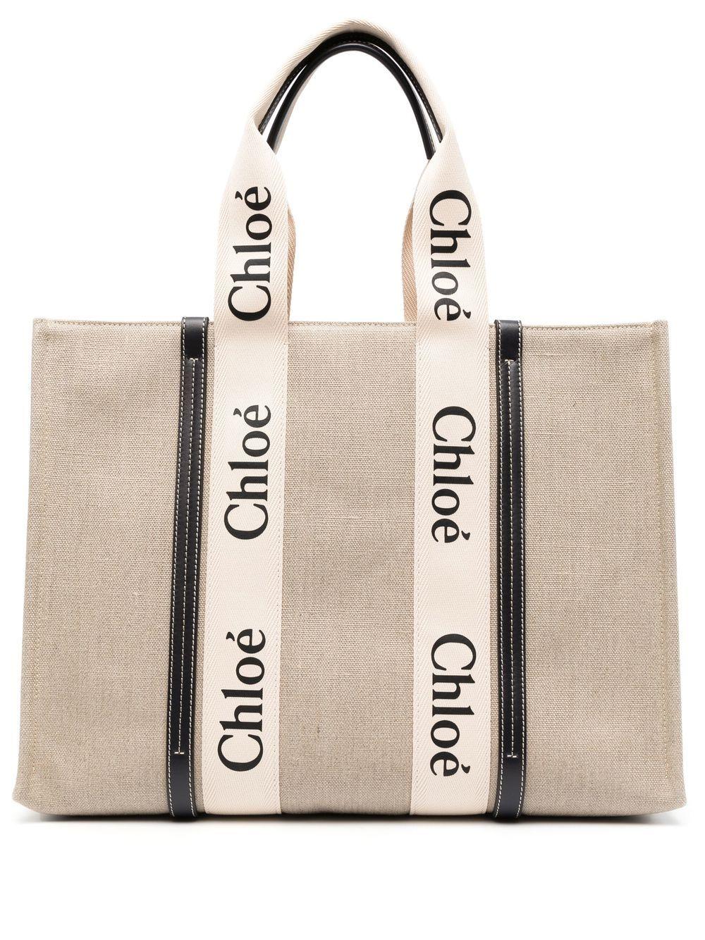 Large Woody linen tote bag CHC22AS382I26 91J CHLOÉ