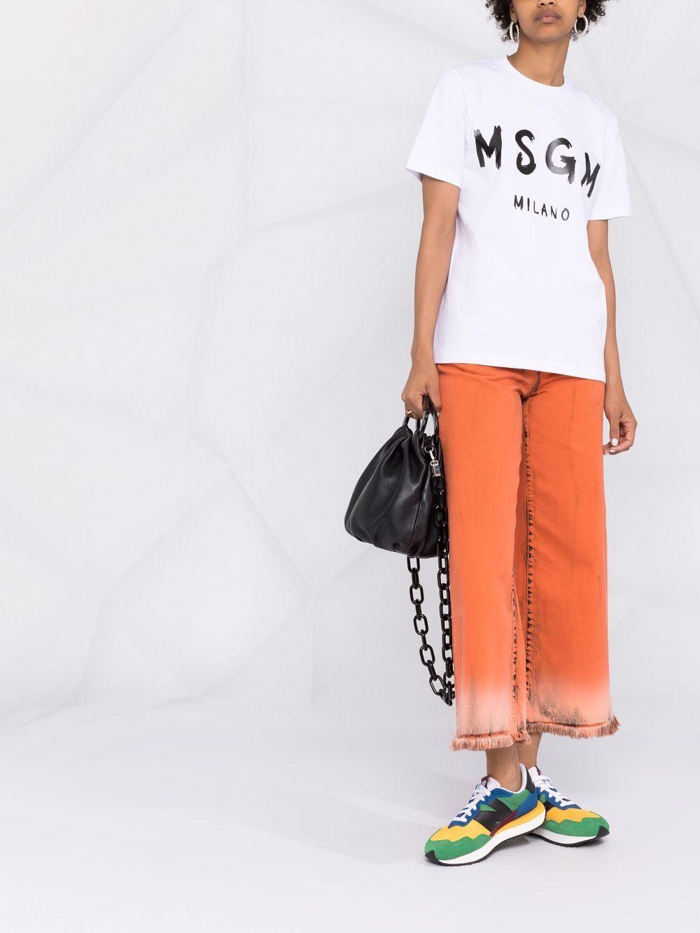 Bright-white/black cotton logo-print short-sleeved T-shirt 2000MDM510 20000201 MSGM