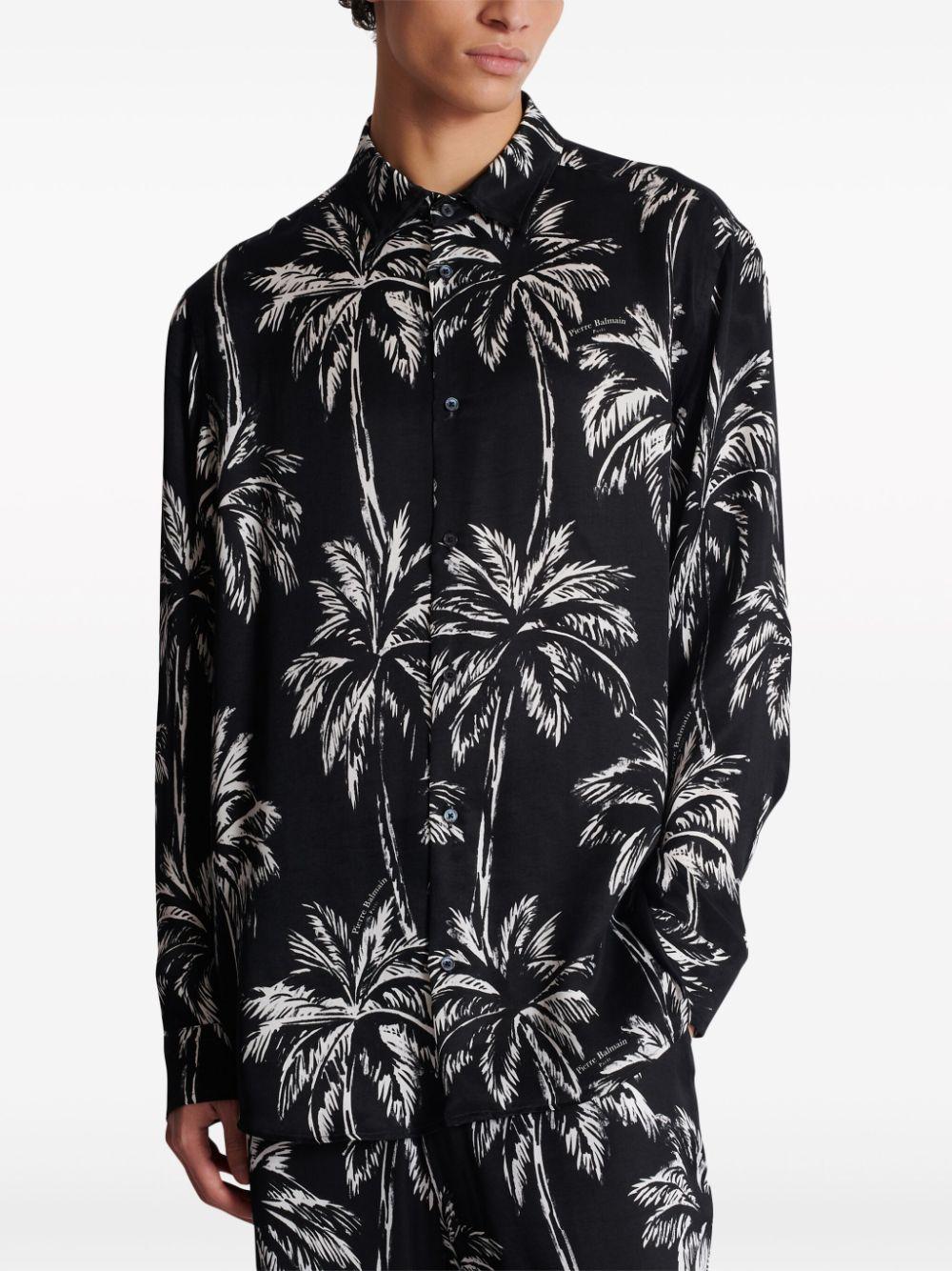 Palm tree-print satin shirt<BR/><BR/><BR/> DH1HS184VF43 EAB BALMAIN