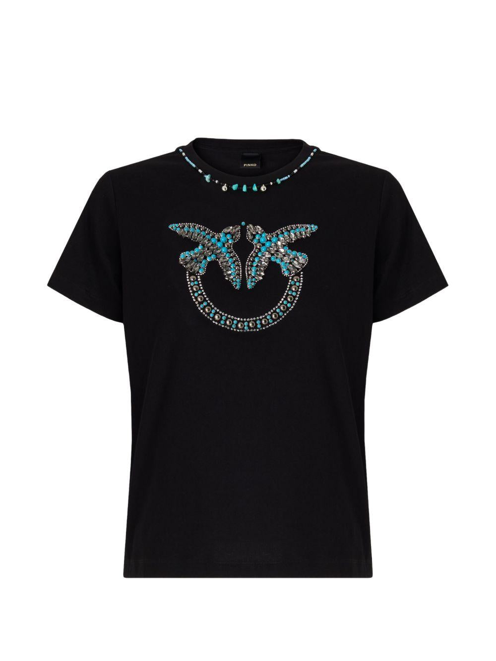T-shirt with Love Birds jewel maxi embroidery 107094 A3C7ZE2 PINKO