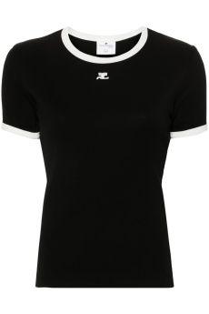 Logo-patch contrasting-trim T-shirt VESJTS017JS0070 9901 COURRÈGES