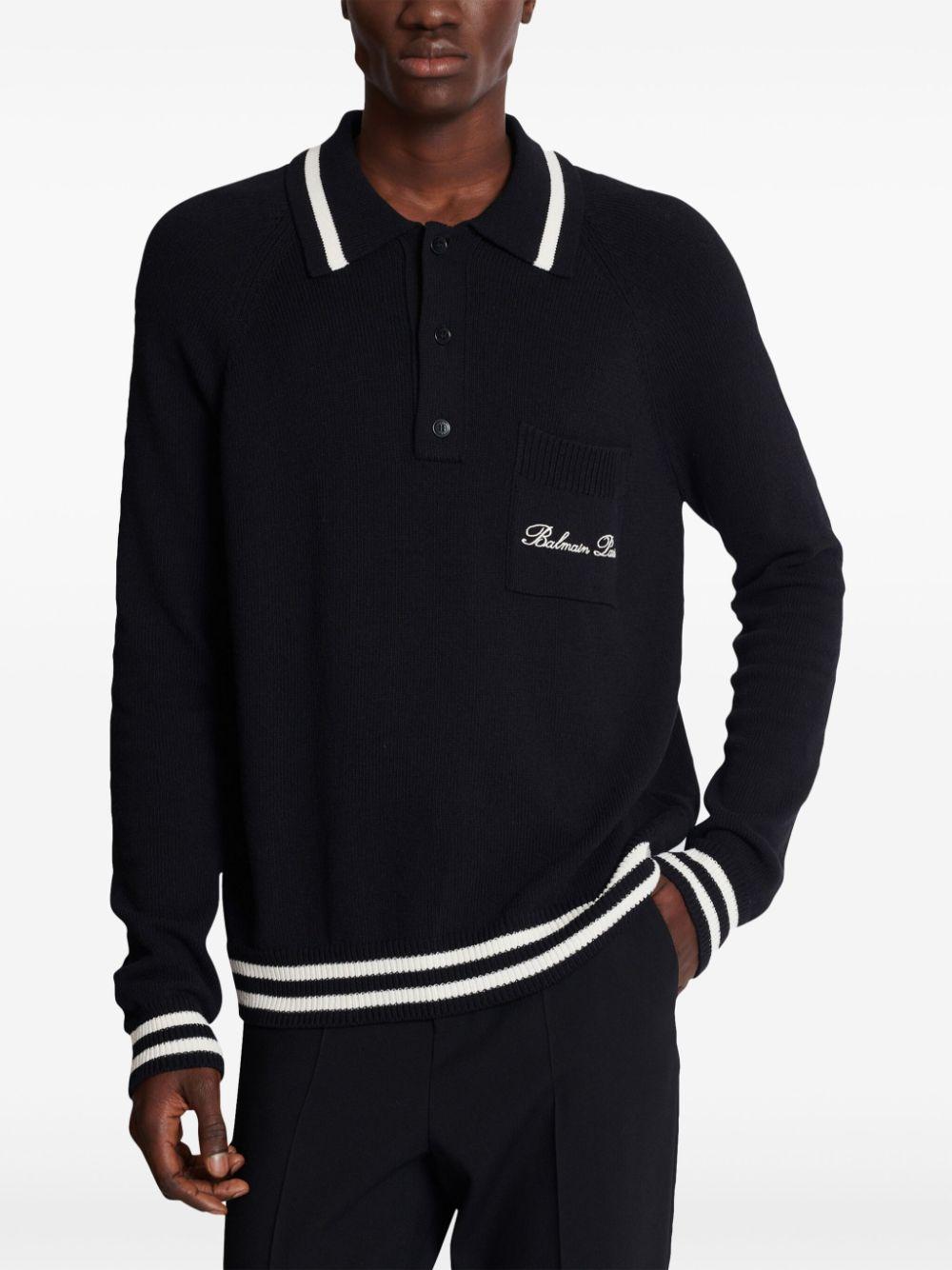 Logo-embroidered long-sleeved polo shirt<BR/><BR/><BR/> DH1GD040KF96 EER BALMAIN