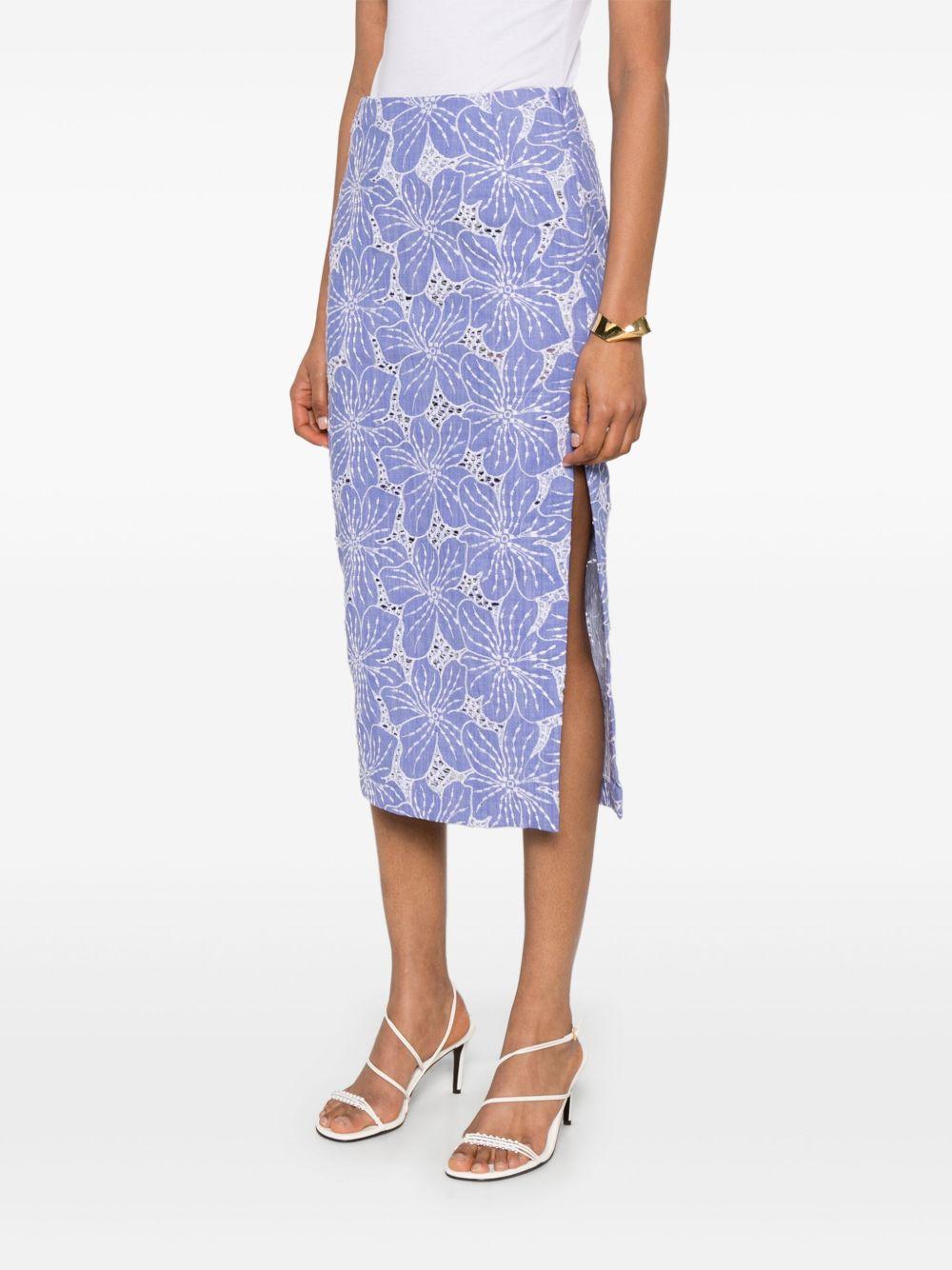 Foral-embroidered midi skirt<BR/><BR/> 78AAE319 NR005325 GENNY