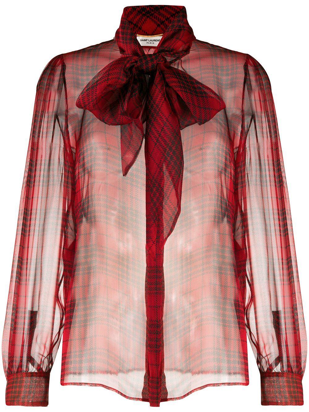 Red silk semi-sheer bow-detail silk blouse 641585 Y8B866041 SAINT LAURENT