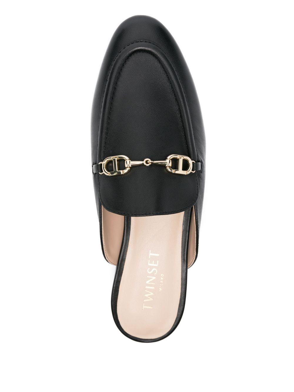 Black Mules with Logo Plaque<BR/><BR/> 251TCP136 00006 TWINSET