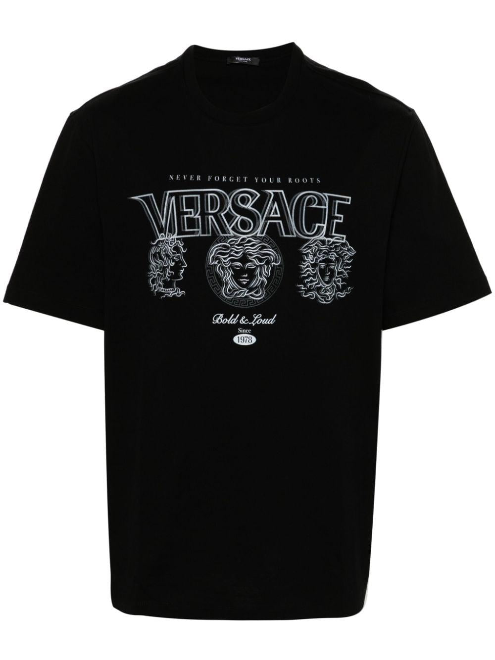 Logo-print cotton T-shirt<BR/><BR/> 1013302 1A114082B510 VERSACE