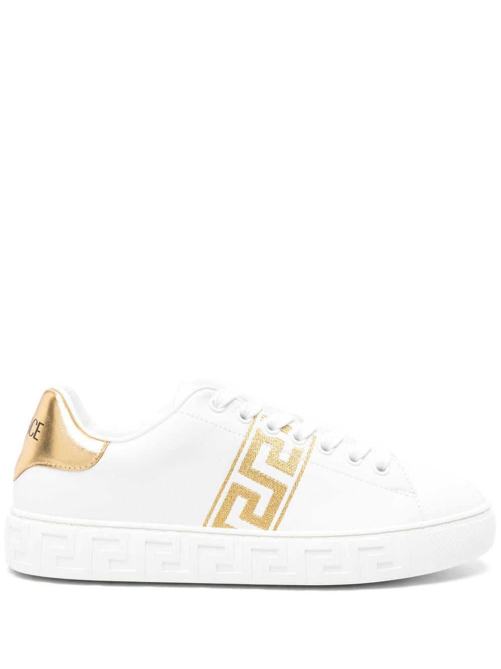Greca-embroidered leather sneakers<BR/><BR/><BR/> 1013568 1A100782W110 VERSACE