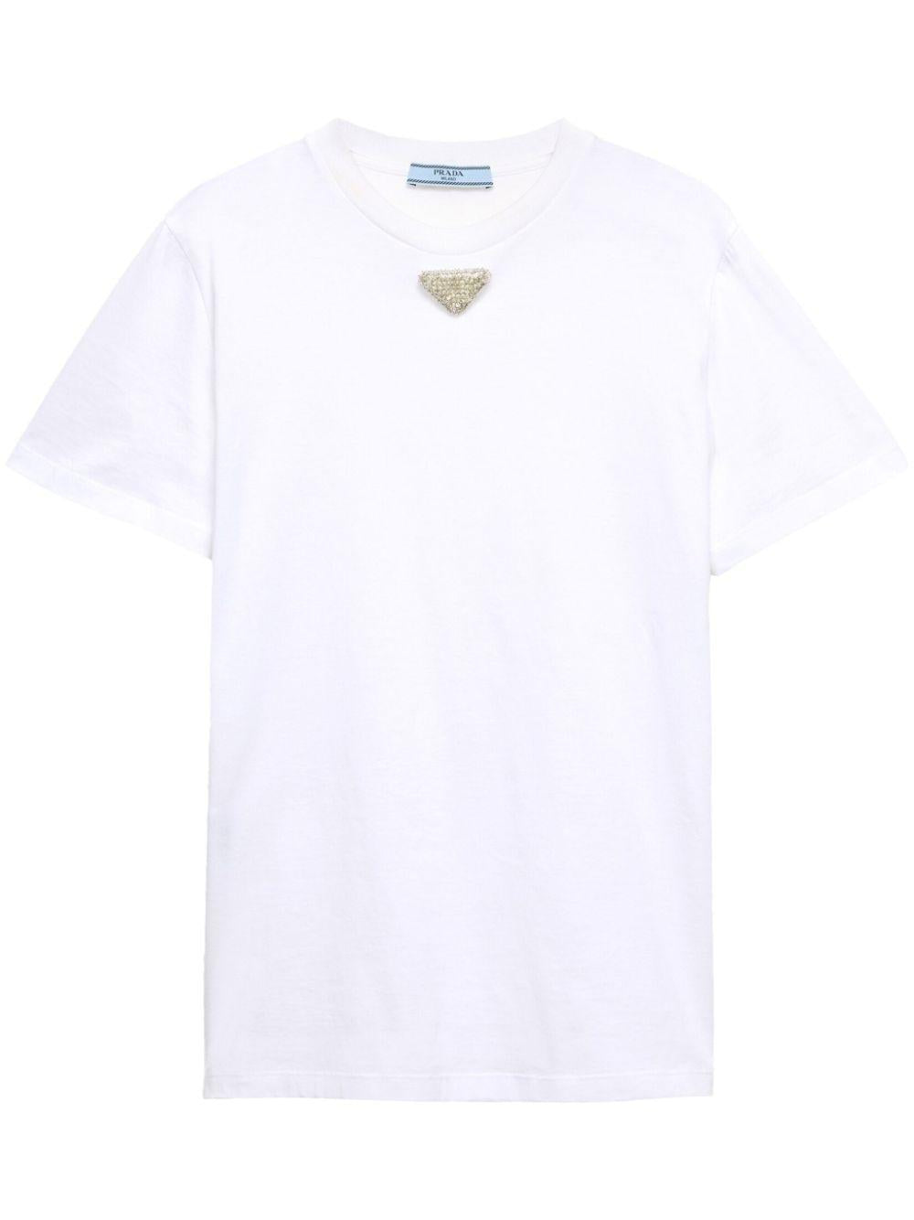 Triangle-embroidered T-shirt<BR/><BR/><BR/> 35838R 16DVF0009 PRADA