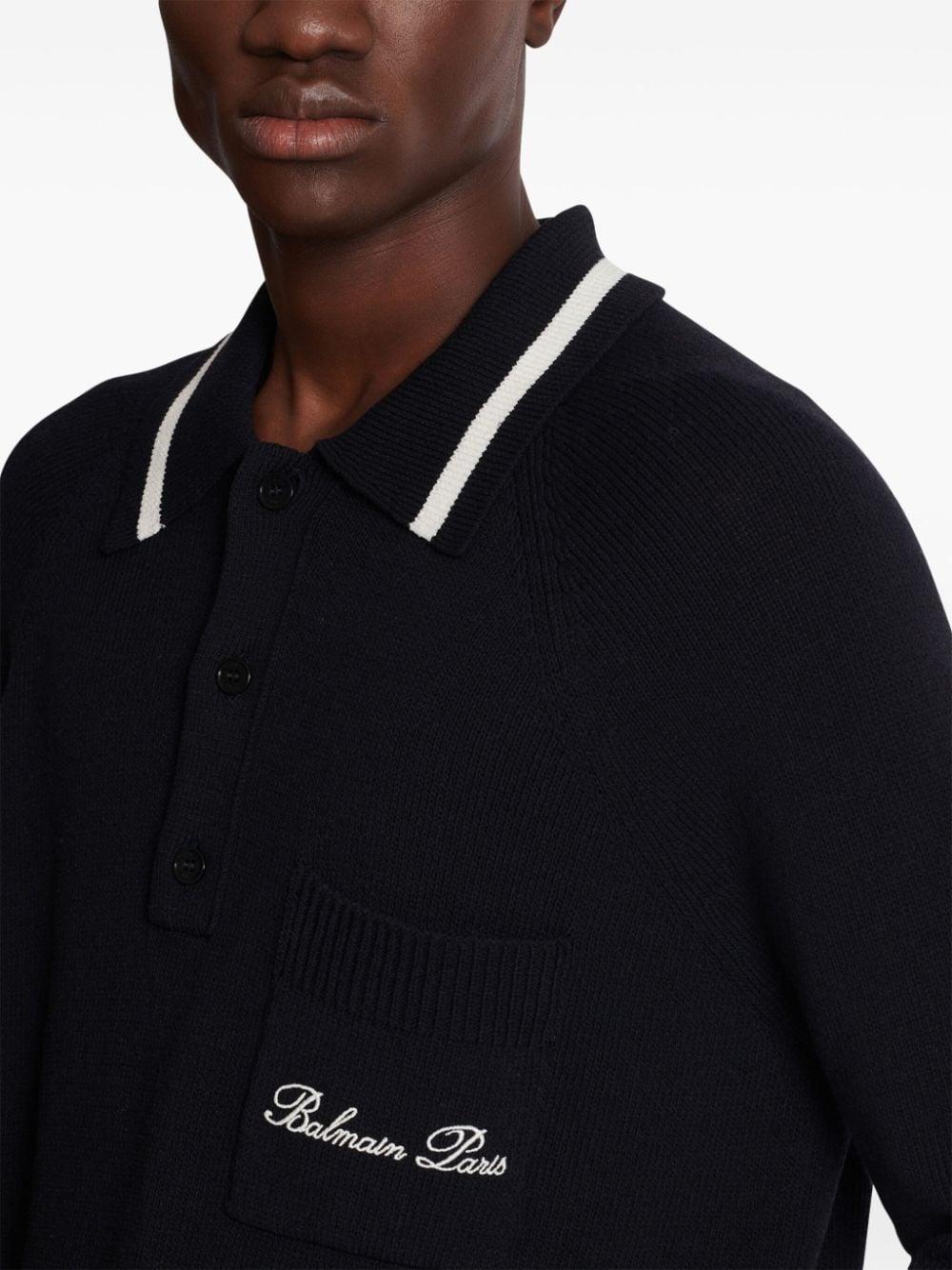 Logo-embroidered long-sleeved polo shirt<BR/><BR/><BR/> DH1GD040KF96 EER BALMAIN